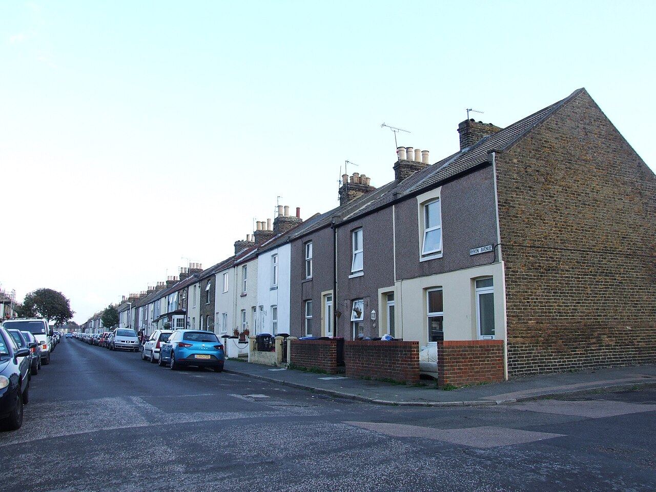 A row of Victorian terraced houses on Byron Avenue, Margate